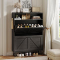 Shoe Cabinet with 2 Flip Drawers & Open Storage,Farmhouse Shoe Storage Cabinet for Entryway,Freestanding Narrow Organizer Rack with Legs,Foyer,Hallway,Black