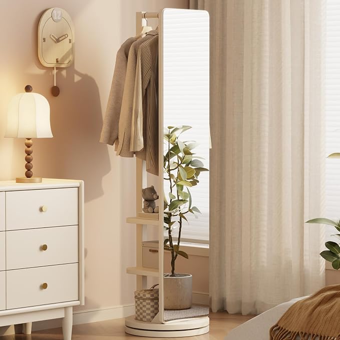 Full Length Mirror Coat Rack Solid Wood Floor Mirror 66"x12" Full Length Mirror with Stand Long Mirrors for Bedroom,Living Room
