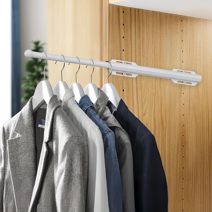 12" Valet Rod for Closet Pull Out, Adjustable extending closet rod, Standard Retractable closet rod organization rack, Valet Clothing Hanger Rods Extender for Wardrobe Laundry Bathroom (Pearl White)