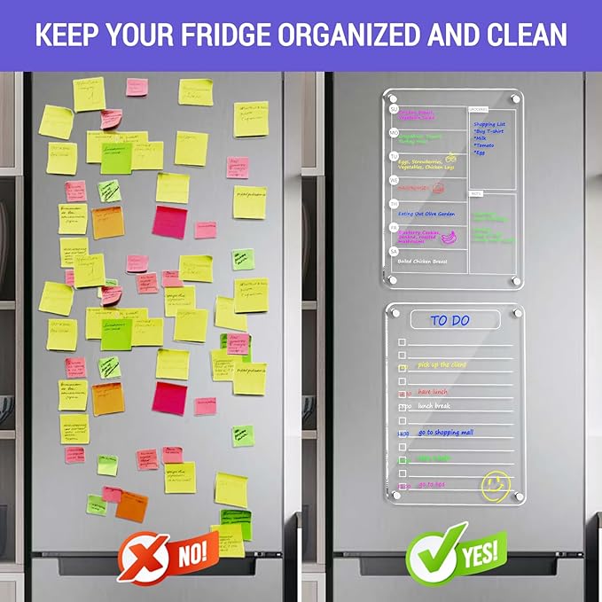 Magnetic Acrylic Weekly Planner and to Do List Set for Fridge – 8"×12" Clear Dry Erase Boards with 6 Markers, Reusable Fridge Whiteboard for Meal Planning, Chores, Office & Family Tasks