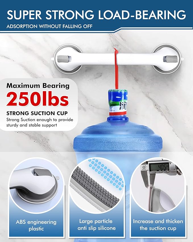 16 Inch Shower Grab Bars - 250LBS Heavy Duty Bath Safety Handles, Non-Slip No Drilling Removable Shower Grips for Bathtubs & Showers, Waterproof Bathroom Assist Handles for Seniors & Elderly
