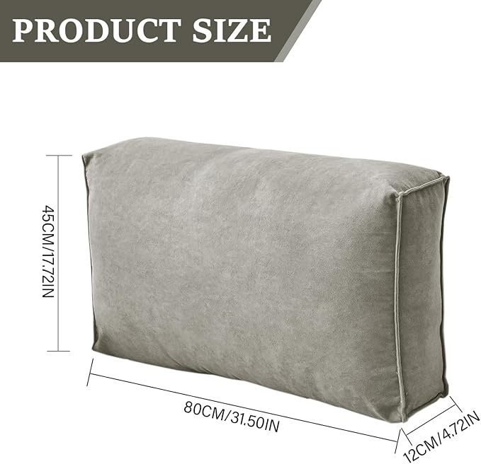 Reading Pillow, 31.5x17.7x4.7 Chenille Rectangular Back Pillow Soft Elastic Lumbar Support Cushions for Bedside, Sofa, Car, Bay Windows, Grey