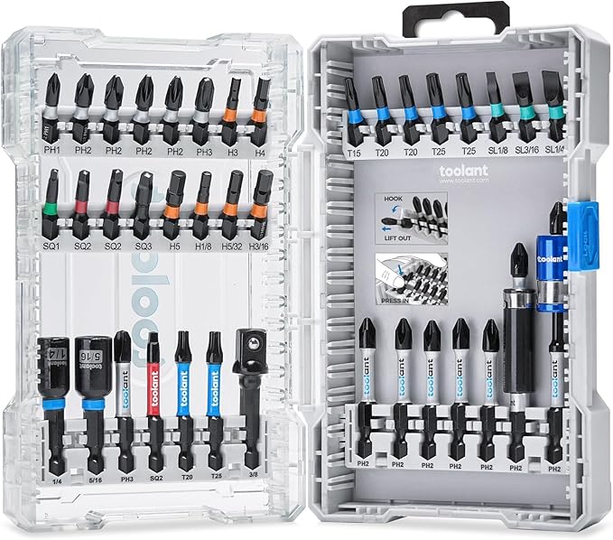 toolant Impact Driver Bit Set, Magnetic Screwdriver Bit Set, 1/4'' Hex S2 Steel Impact Driver Bit Set with Storage Box, 40-Piece