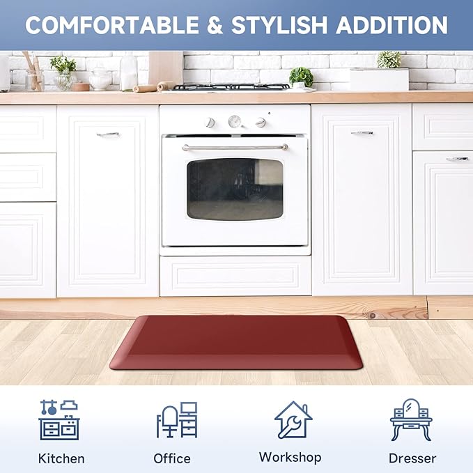4/5 Inch Thick Kitchen Mats for Floor, StepRite Kitchen Rug for Standing Desk, Non-Slip, Thicker, Stain & Water Resistant, Comfort Anti Fatigue Floor Mat for Home, Kitchen, Office - Red,32 * 20''