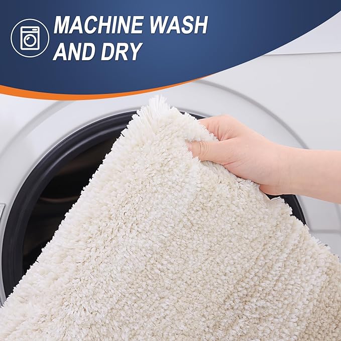 OLANLY Bathroom Rug Set 2 Piece, Soft Absorbent Microfiber Bath Mats and U-Shaped Contour Toilet Rug, Non-Slip, Machine Wash Dry, Plush Shaggy Bath Mats for Bathroom (30"x20"+24"x20", Light Beige)