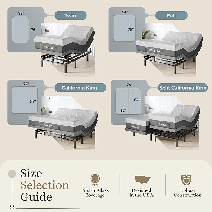 Sven & Son Harmony Adjustable Bed Base, Head and Foot Lift, Massage, Under-Bed Lights, USB, Gel Memory, Zero Gravity Smart Frame - Full + 10 inch Memory Foam Matt (Firm)