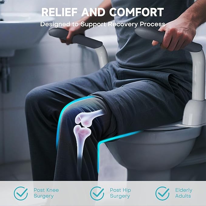Toilet Safety Rails for Seniors - Easy Installation & Sturdy Grab Bars to Help Stand - Flip-Up & 480 LBS Handicap Toilet Safety Frame - Seat Handles with Arms for Elderly Assist Devices