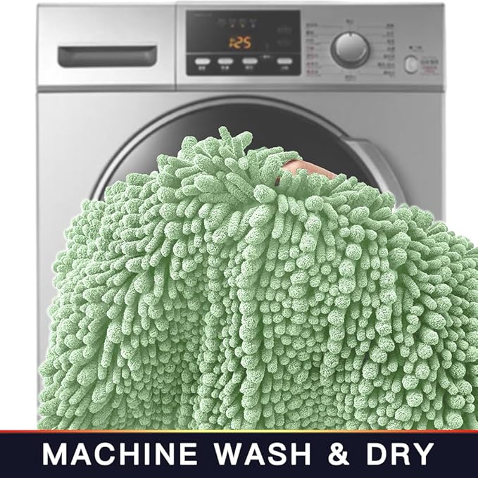 Walensee Bathroom Rug Non Slip Bath Mat (36x24 Inch Sage Green) Water Absorbent Super Soft Shaggy Chenille Machine Washable Dry Extra Thick Perfect Absorbant Best Large Plush Carpet for Shower Floor