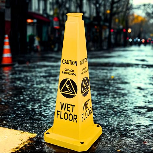 BESEA Caution Wet Floor Sign 6 Pack, 28" Heavy Duty Safety Cone with Weighted Base, Yellow 4-Sided Bilingual Warning Sign, Non-Slip Floor Safety Cone for Restaurants, Stores, Schools, Hotels