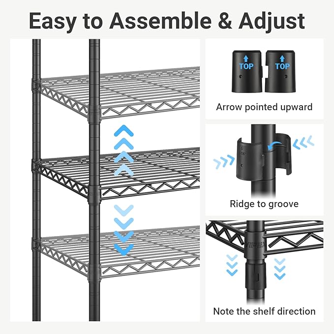 VIPEK R4 Garment Racks Heavy Duty Clothes Rack -620lb Capacity Metal Frame, Rolling Lockable Wheels & 6 Tiers Adjustable Height Shelves & Hanger Rods, Sturdy Wardrobe Closet for Home Storage, Black
