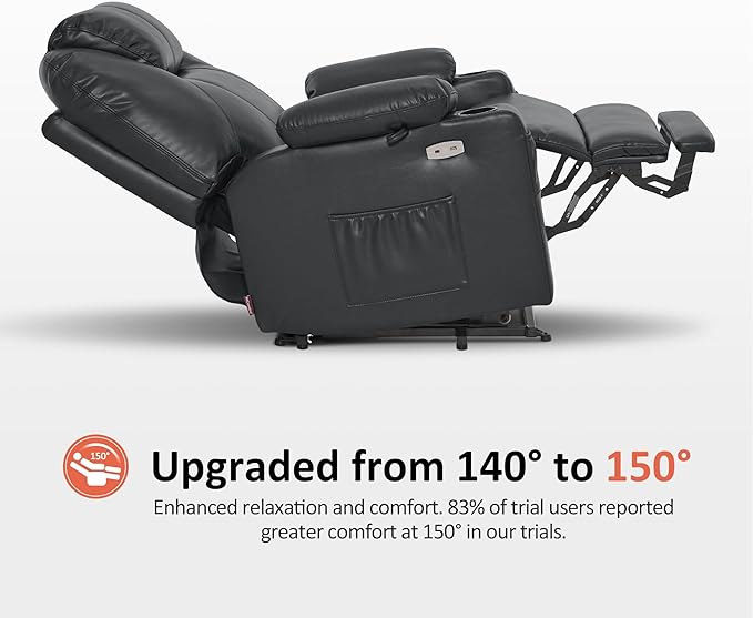 MCombo Extra Wide Power Lift Recliner Chair for Elderly, Lift Chair with Heat and Massage for Big People, USB&Type C Ports, Cup Holders, Faux Leather R7045 (Black, Medium-Wide)