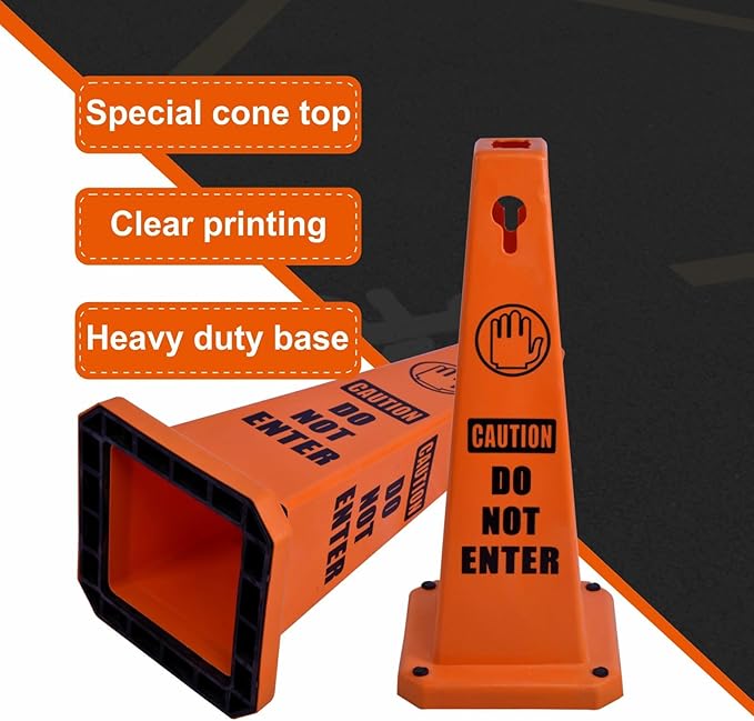 26.5" Caution Cones, 4-Sided Visible Safety Signs with Heavy Rubber Base, Warning for Slip & Fall Prevention, Indoor/Outdoor Use (8, Do Not Enter-Orange, 26.5 inch)