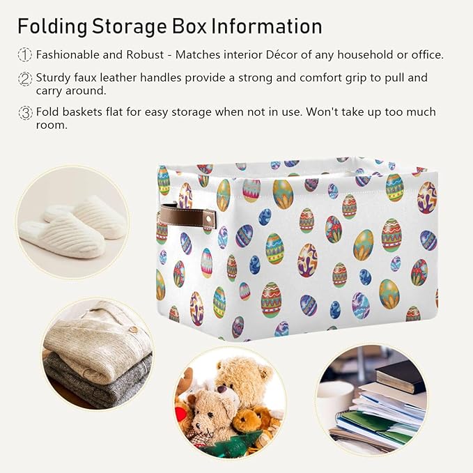 Easter Storage Basket Cube Storage Bins Organizer Bag Collapsible Closet Shelf Baskets with handle for Cloth Book 14.2×10.2×8.3 IN