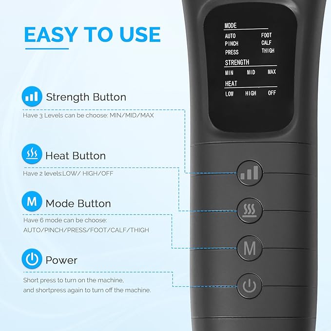 Leg Massager with Heat and Compression for Circulation and Pain Relief, 6 Modes Foot Calf Thigh Knee and Leg Compression Massage Boots for Swelling, Edema and RLS, Gifts for Mom, Dad, Seniors