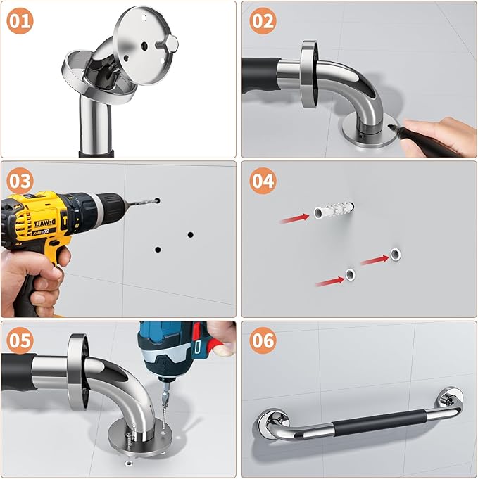 2 Pack 16 Inch Shower Grab Bar w/Anti Slip Rubber Grip,ZUEXT SUS304 Stainless Steel Bath Grab Bar,Bathroom Balance Bar,Wall Mount Safety Handrail Support,Handicap Injury Elderly Senior Assist Handle