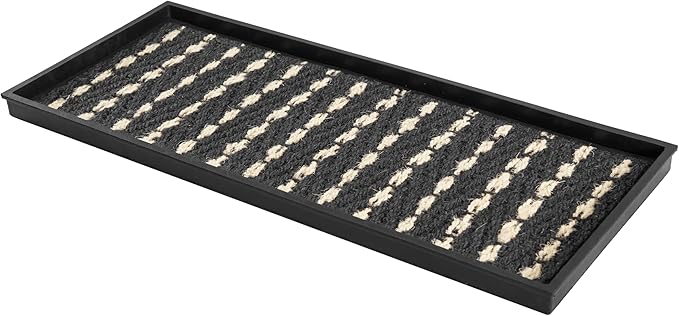 Anji Mountain Heavy Duty Waterproof Rubber Shoe Storage Mat Organizer/Boot Storage Tray Multi Use for Entryway with Coir, Gray and Ivory Insert, Fits 3 Pair (34.5" Wide)