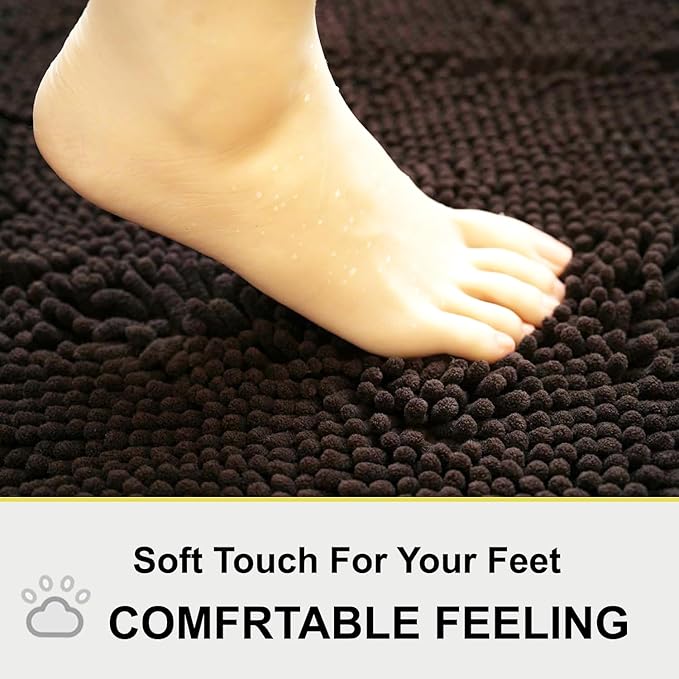 BOANKODU Bathroom RugsSets 2 Piece，59X24+16X24Inch，Absorbent Non-Slip Very Soft Chenille Mat,Machine Washable （Coffee）