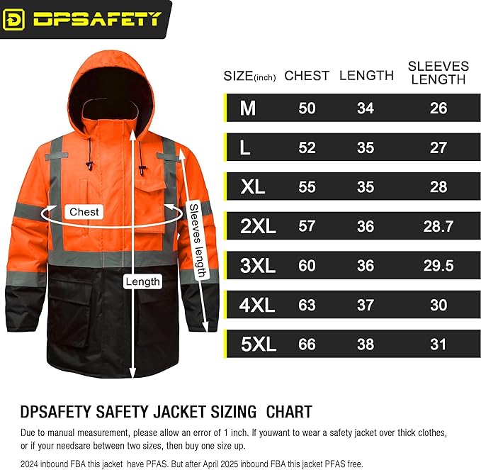 Reflective Jacket, High Visibility Parka, Waterproof Hi Vis, Safety Jacket with Removable Hood and Zipper, ANSI Class 3 (Orange,2XL)