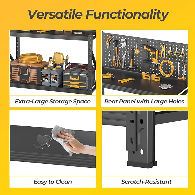2 Sets Storage Shelves with Pegboard,Heavy Duty Garage Shelving Units and Storage,Metal Shelving Adjustable Shelves,Garage Storage Rack,Industrial Utility Shelf 47.2" H*47.09" W*19" D
