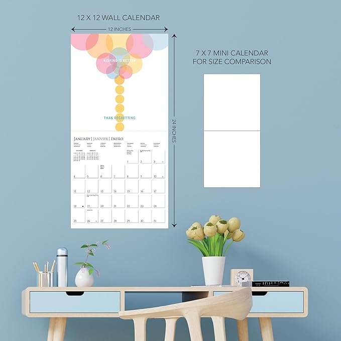 Graphique 2026 Mindset Is Everything Wall Calendar | 12” x 12” | Thick Paper | Home & Office Organizer | Large Monthly Grid | 3 Languages & Marked Holidays | 4 Month Preview Page for 2027