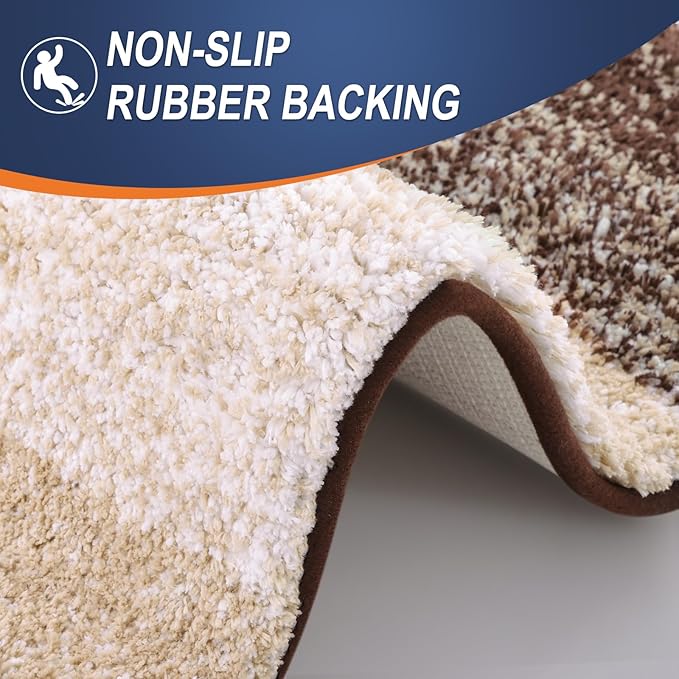 OLANLY Bathroom Rug Set 2 Piece, Soft Absorbent Microfiber Bath Rug Set, Non-Slip, Machine Wash Dry, Plush Shaggy Bath Mats for Bathroom (47"x20"+24"x16", Brown)