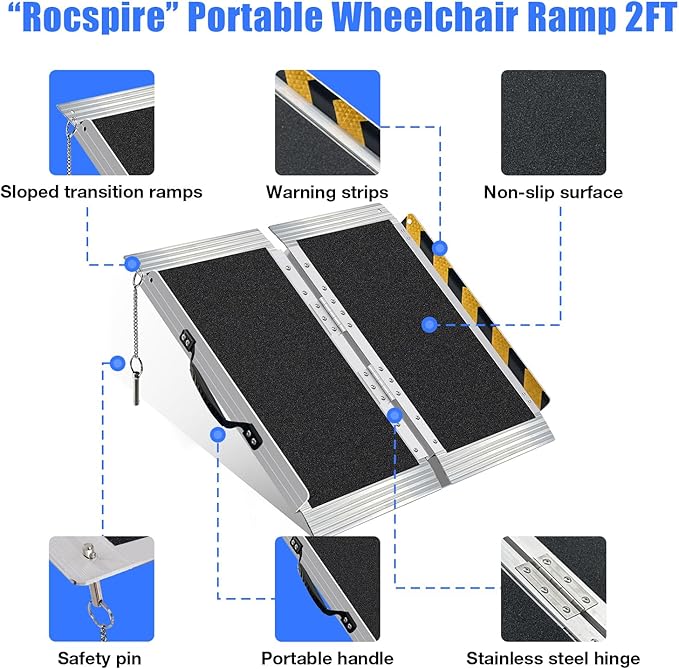 2FT Portable Wheelchair Ramp – 800lb Capacity, Folding Non-Slip Aluminum Handicap Ramp, Ramps for Wheelchairs for Home, Doorways, Stairs, Thresholds, Car Curbs, Scooters & Carts