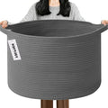 Large Storage Basket with Handle,19.7" L x 19.7" W x 13" H Blanket Basket Storage Bins for Organizing,65L Cotton Rope Woven Baskets for Living Room, Nursery ,Bedroom,Dark Gry