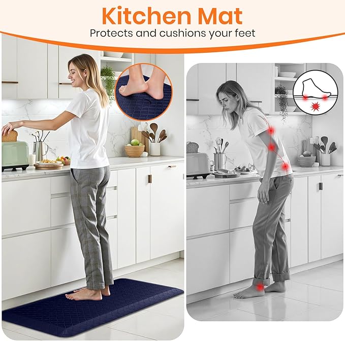 4/5 Inch Extra Thick Kitchen Mats for Floor,Non Slip Anti Fatigue Kitchen Rugs,Waterproof Stain Resistant Sink Mat,Cushioned Standing and Comfort Mats for Office (17"x39" Blue)