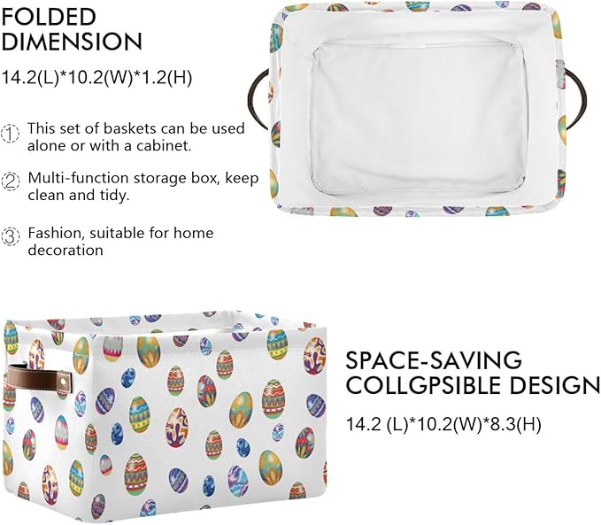 Easter Storage Basket Cube Storage Bins Organizer Bag Collapsible Closet Shelf Baskets with handle for Cloth Book 14.2×10.2×8.3 IN