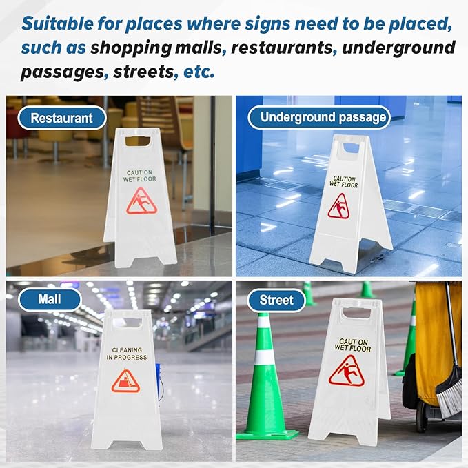 4 Pack 24 Inch Blank Floor Sign White A-frame Foldable Caution Sign Write-On Double Sided Safety Warning for Pool Restaurant Restroom Office