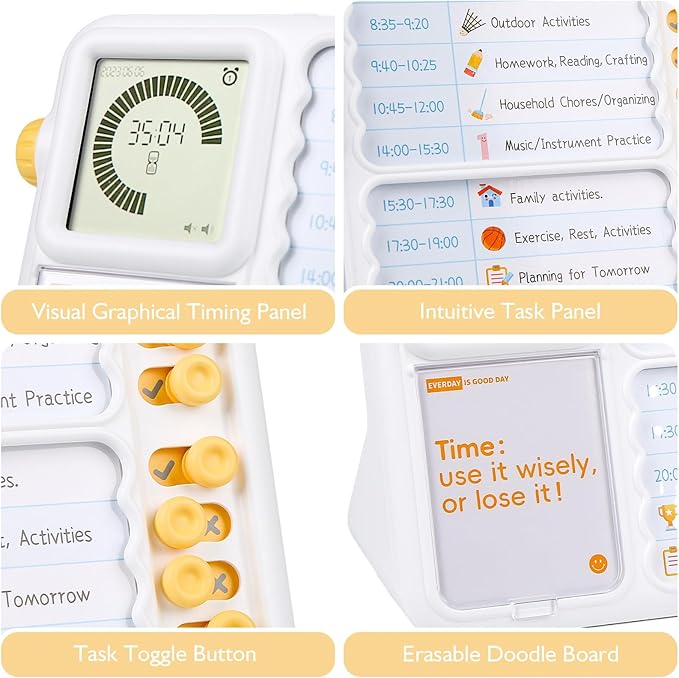 Visual Timer for Kids with Planning Board, ADHD Timer for Kids, Daily Chore Board-Checklist for Autism, Visual Schedule, Time Management, Silence Timer for Home School