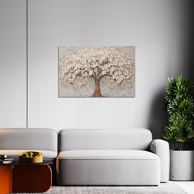 Canvas Wall Art Decor Modern Botanical Wall Art Pictures for Living Room White Flower Wall Art Prints Tree of Life Wall Art Decor Canvas Art Wall Decor Artwork for Walls Home Office Decorations 32" X 48"