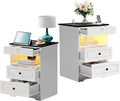 Night Stand Set 2 with Charging Station,Bedside Table with Gun Drawer,Farmhouse End Table and Nightstand,Small SideTable for Bedroom (White-with Gun Drawer, 2-Pcs)