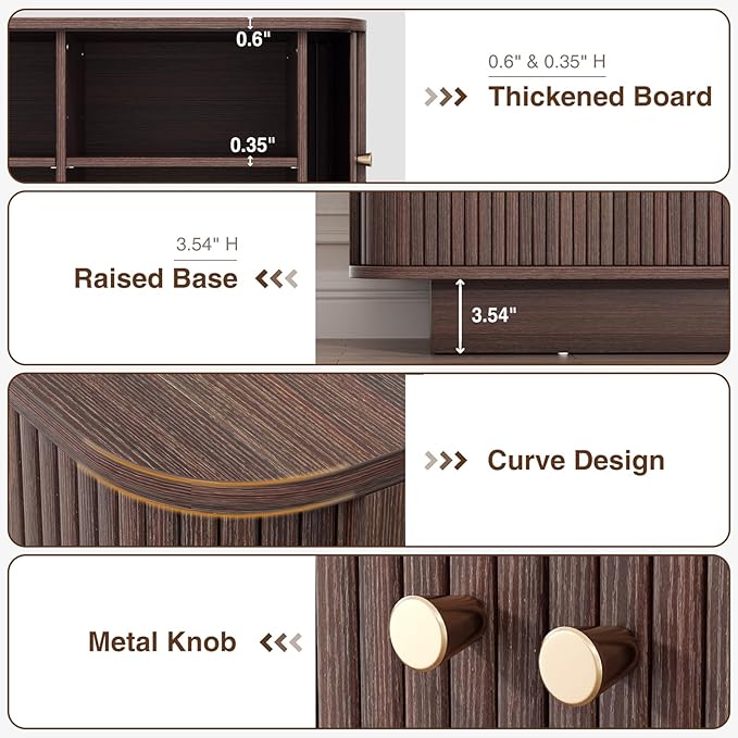 63" W Small Shoe Storage Bench, Shoe Bench Entryway with Sliding Doors and Adjustable Shelvs, Wooden Low Cabinet for Hallway, Living Room, Bedroom, Apartment, Dorm, Mudroom, Garage, Walnut, 2PCS