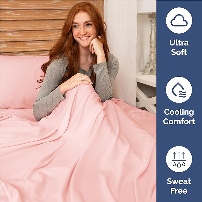 Twin XL 4 Piece Sheet Set - Cooling & Breathable Bed Sheets - Hotel Luxury Bed Sheets for Women, Men, Kids & Teens - Bedding w/Deep Pockets & Easy Fit - Soft & Wrinkle Free - Twin XL Baby Pink Sheets
