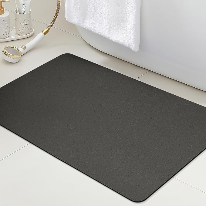 Ultra Thin Bath Mat, Upgrade Backing Non Slip Thin Bath Mats Fit Under Door, Quick Dry Ultra Absorbent Bathroom Rugs, Machine Washable Bath Rugs for Bathroom, Bathtub, Charcoal Gray/Solid/24"x17"