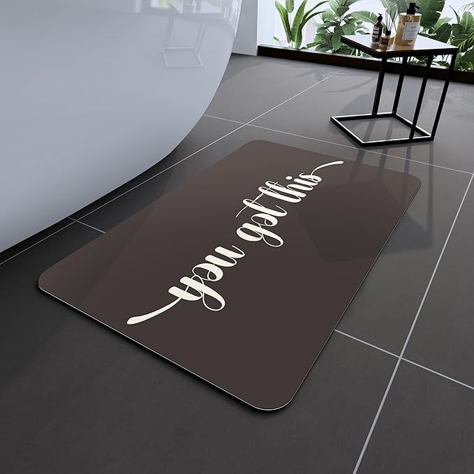 Bath Mat, Bathroom Mat Rugs Super Absorbent Shower Mats Non Slip Quick Dry Thin Rubber Mats for Bathroom Floor Fit Under Door, Shower Rug for Bathtub, Shower, Beige