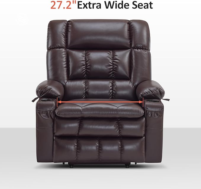 MCombo Dual Motor Power Lift Recliner Chair for Elderly, Lay Flat Lift Chair with Heat and Massage, Oversized Lift Recliner for Big and Tall, Faux Leather R7891 (Dark Brown, Oversized)