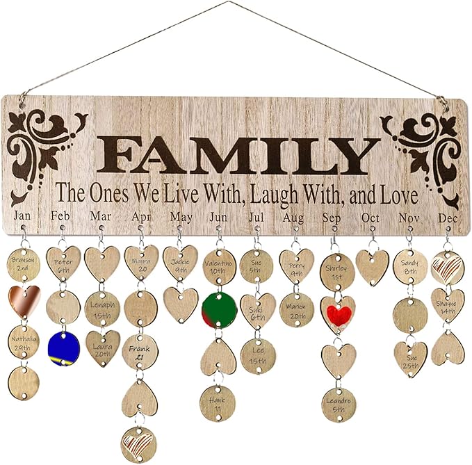 Christmas Mom Grandma Gifts from Daughter Son, Wooden Family Birthday Reminder Calendar Board to Track Date, Personalized Birthday Gift for Mother, Best Present Ideas for Parent Who Have Everything