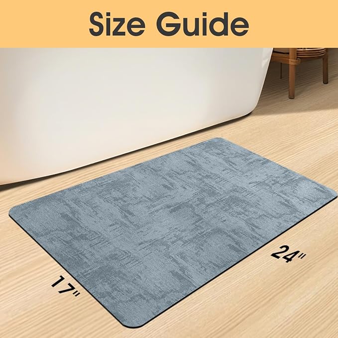 Ultra Thin Bath Mat, Upgrade Backing Non Slip Thin Bath Mats Fit Under Door, Quick Dry Ultra Absorbent Bathroom Rugs, Machine Washable Bath Rugs for Bathroom, Bathtub, Haze Blue/Marble/24"x17"