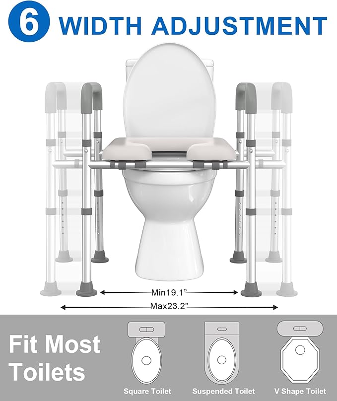 HOMLAND Raised Toilet Seat with Handles, Toilet Seat Riser for Seniors with Adjustable Height & Width, FSA HSA Eligible 400lb Handicap Elevated Toilet Seat for Elderly, Pregnant, Fit Any Toilet