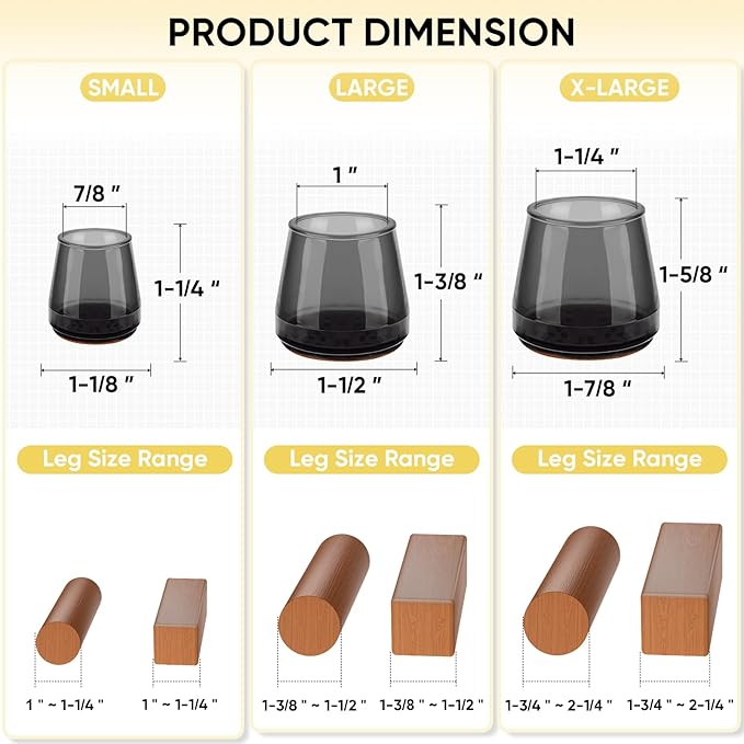 BALEINE 16 Pack Silicone Chair Leg Floor Protectors, Stool Leg Protectors Cap, Non-Slip Chair Leg Caps for Hardwood Floors (Black & Small, 16 Pack)