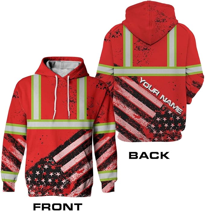US Flag High Visibility Hoodie for Men Reflective Hoodie Safety Workwear for Worker Runner Patriotic ACC02