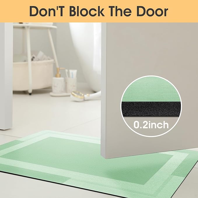 Ultra Thin Bath Mat, Upgrade Backing Non Slip Thin Bath Mats Fit Under Door, Quick Dry Ultra Absorbent Bathroom Rugs, Machine Washable Bath Rugs for Bathroom, Bathtub, Sage Green/Bordered/48"x20"