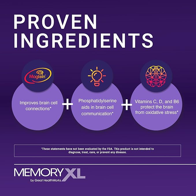 MemoryXL, Magnesium L-Threonate: Brain Supplement for Memory & Focus; Magtein®, Phosphatidylserine, Vitamin Mix. Improves Memory Focus Attention Learning & Logic. 0 Sugar, 0 Cal, 30pk Cranberry Lemon
