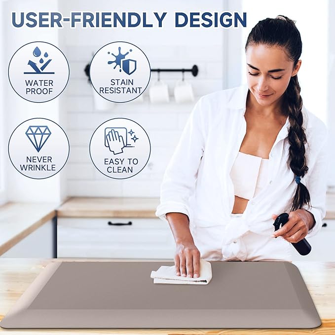 4/5 Inch Thick Kitchen Mats for Floor, StepRite Kitchen Rug for Standing Desk, Non-Slip, Thicker, Stain & Water Resistant, Comfort Anti Fatigue Floor Mat for Home, Kitchen, Office - Khaki,32 * 20''