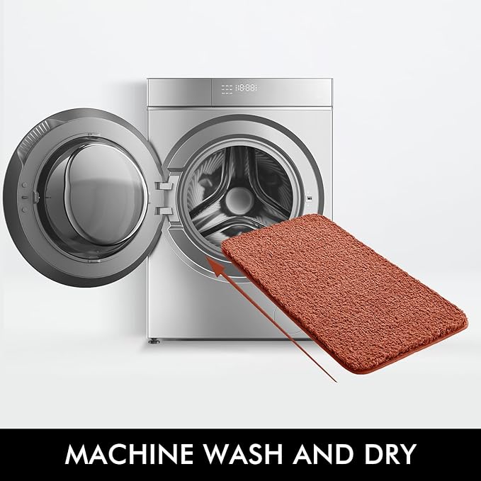 MIULEE Rust Microfiber Toilet Bath Mat U-Shaped Contour Shaggy Bathroom Rugs Non Slip Extra Thick Soft Bath Rug Absorbent Water for Bathroom Commode Machine Washable(24x24 Inch)
