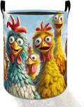 Funny Chicken Laundry Basket Hamper for Boys Girls Kids Adults, Foldable Waterproof Oxford Clothes Storage Bin, Colorful Cartoon Farm Animal Organizer for Bedroom Bathroom Room Decor 19.7"x15.8"