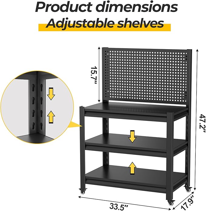 2 Sets Storage Shelves with Pegboard,Heavy Duty Garage Shelving Units and Storage,Metal Shelving Adjustable Shelves,Garage Storage Rack,Industrial Utility Shelf 47.2" H*33.46" W*18" D
