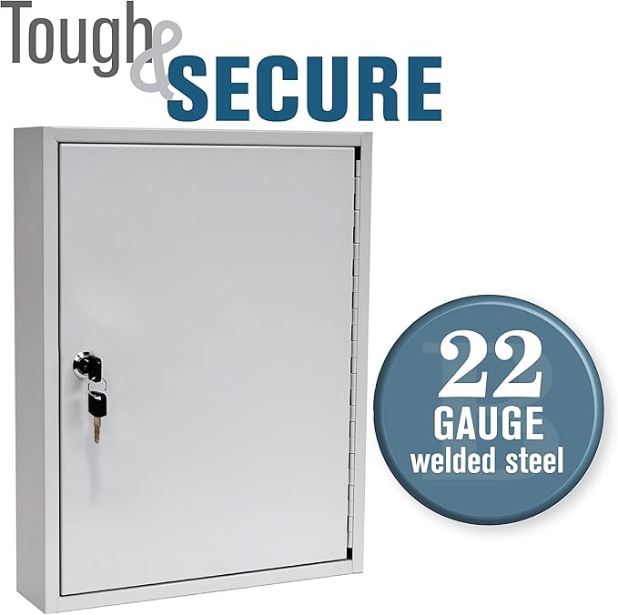 BankSupplies Fort Knox Key Holder Cabinet - 60-Key Cabinet - 60 Easy-to-Write-On Key Tags - Piano Hinged Door - Standard Keyed Lock - Steel Construction - Key Lock Box